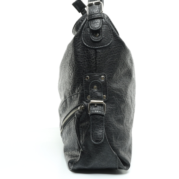 Beverly Hills Polo Club Shoulder Purse Faux Leather Hobo Bag17x13x4 Black/Silver - Picture 7 of 14